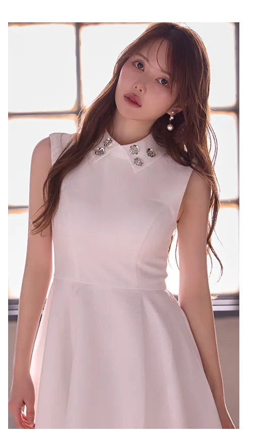 ビジュー襟フレアミニドレス/キャバドレス