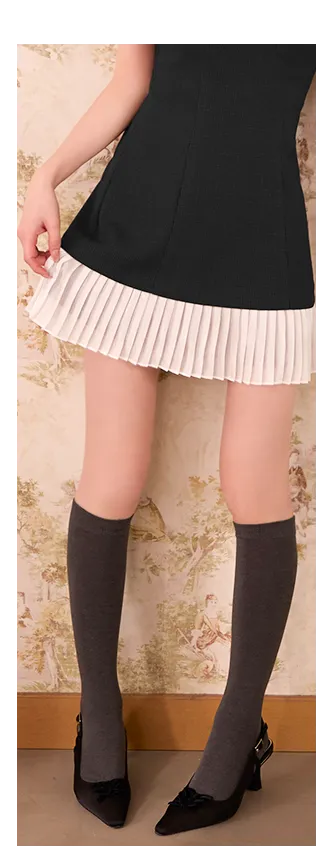 Vネックパフスリーブプリーツミニドレス/キャバドレス