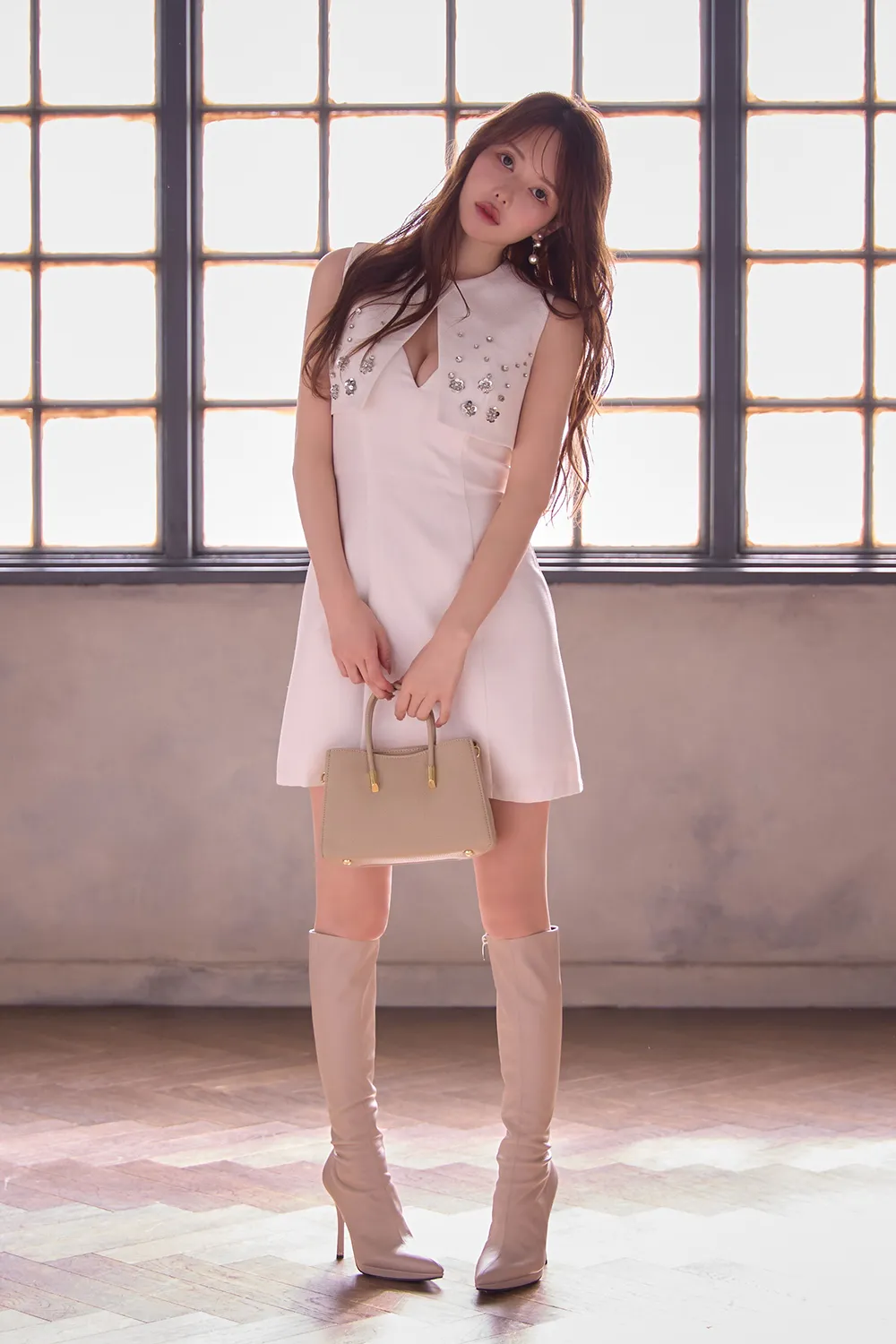 ビジューAラインミニドレス/キャバドレス