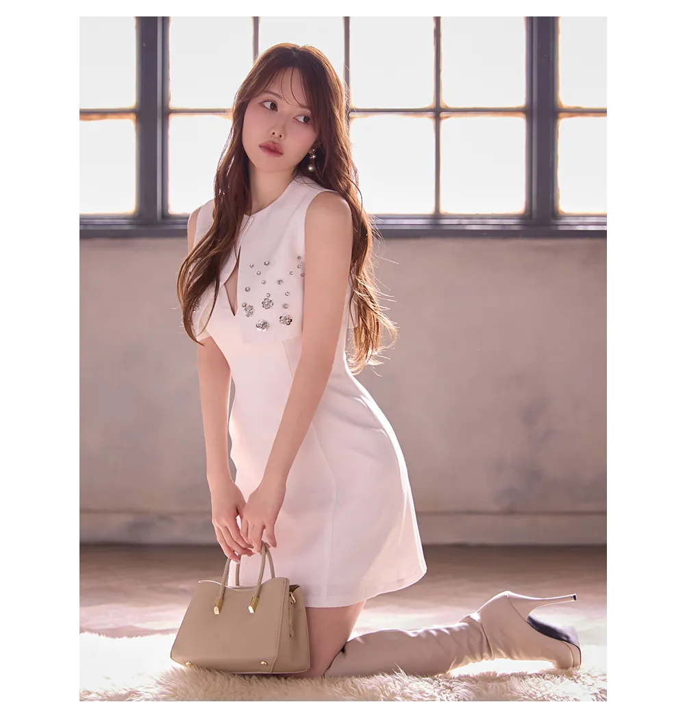 ビジューAラインミニドレス/キャバドレス