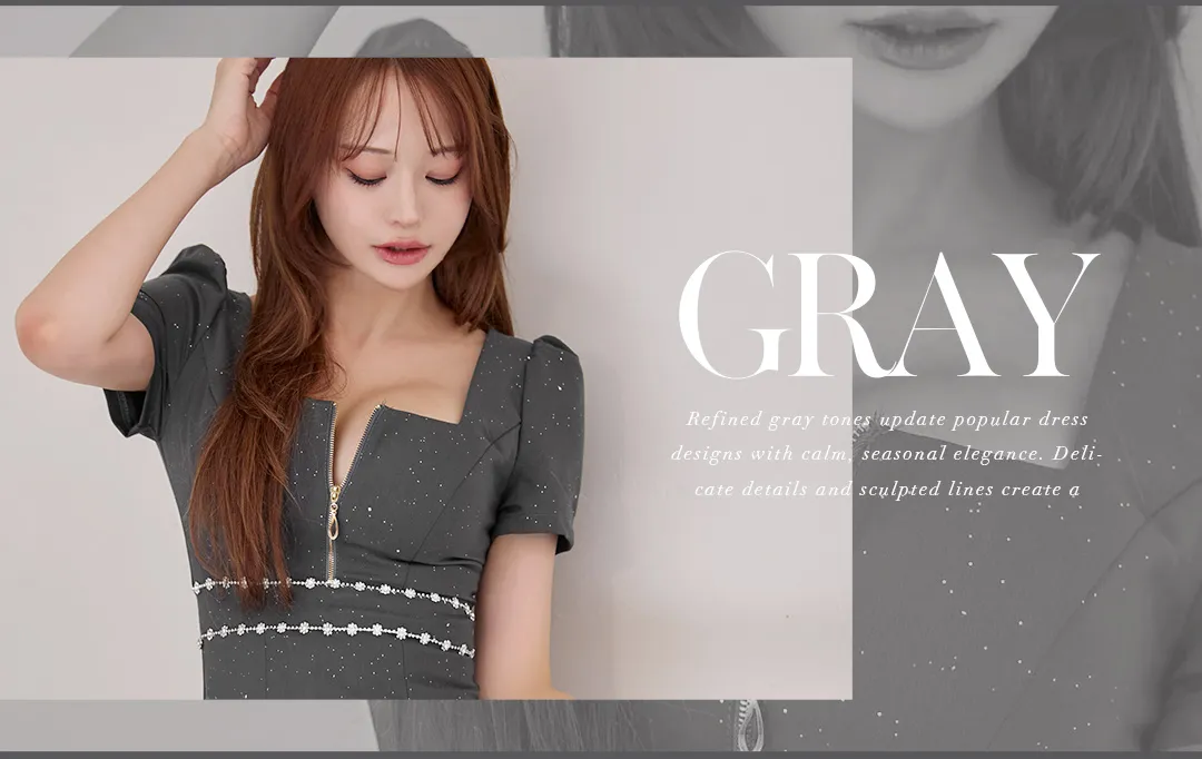 グレー / 新色 / ビジュー / タイトドレス / ミニ丈 / 大人ドレス / 冬カラー / 上品モード / キャバドレス / 洗練 3