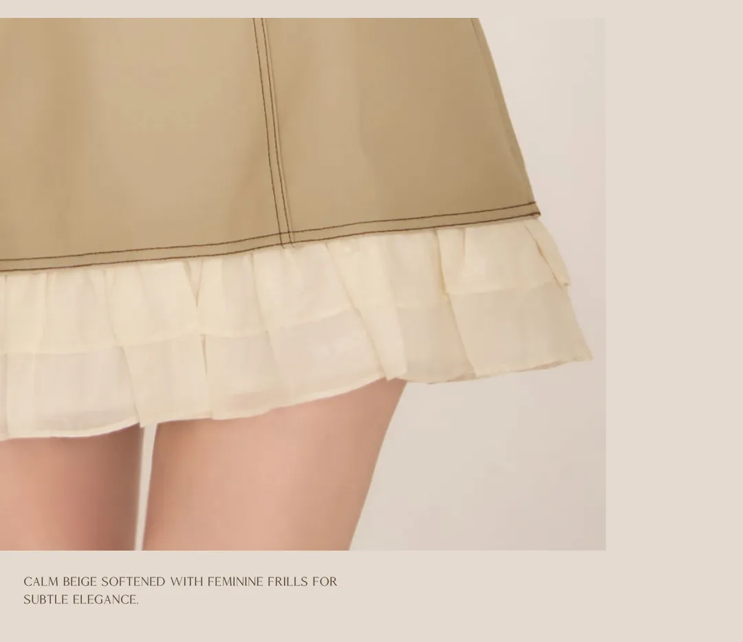 ベージュドレス / フリルデザイン / ガーリードレス / 大人可愛い / ミニドレス / フェミニン / 上品コーデ / キャバドレス / 淡色コーデ / 甘めデザイン 2