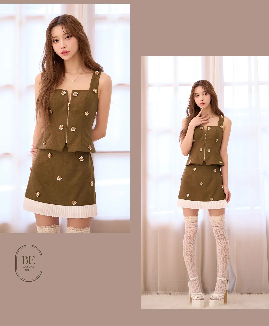 ビジュードレス / ブラウンベージュ / 大人ガーリー / ミニドレス / 上品かわいい / フェミニン / キャバドレス / 華やかデザイン / 甘さ控えめ / 高級感 3