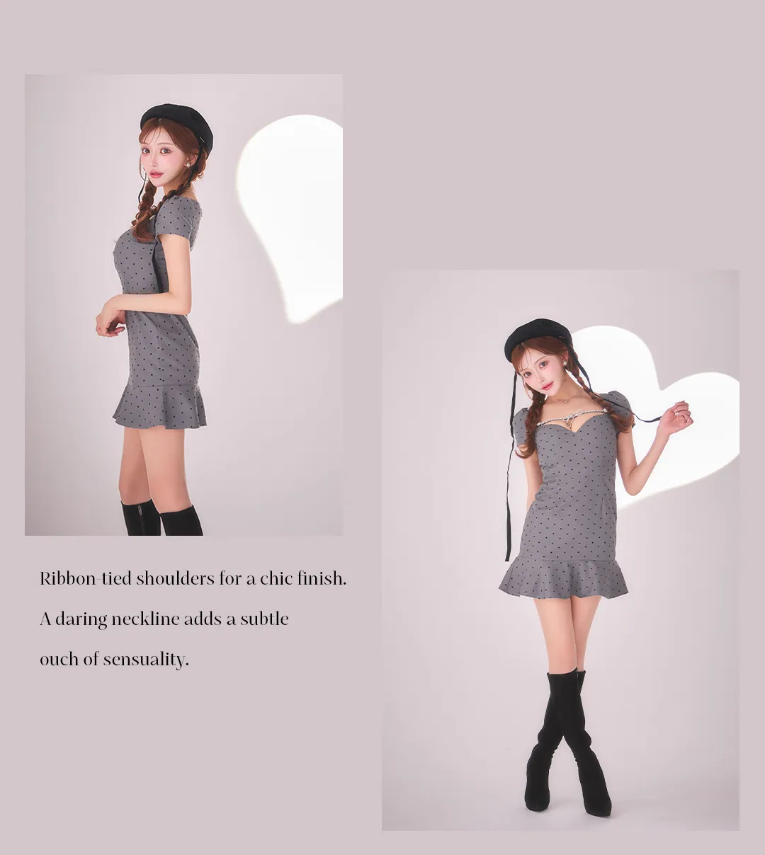 ハートドットビジューリボンマーメイドミニドレス/キャバドレス5