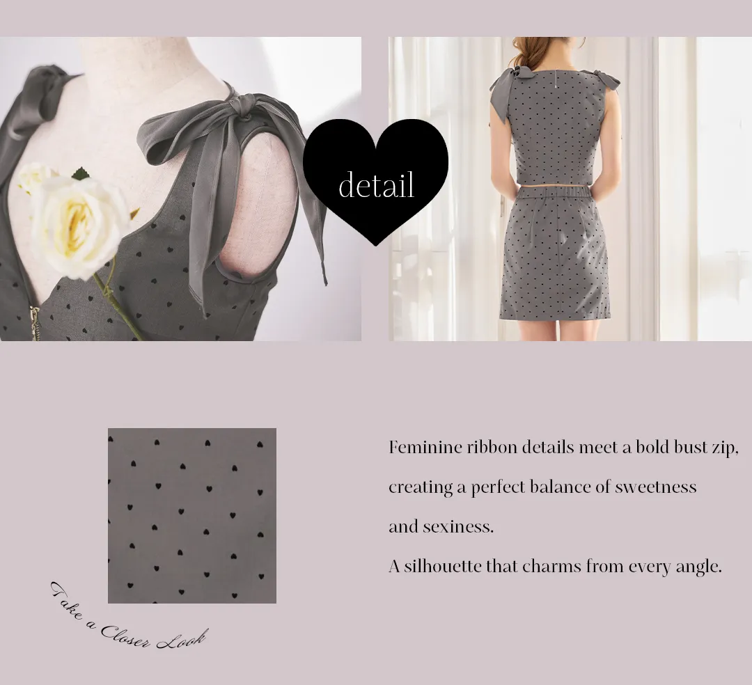 リボンショルダーハートドットセットアップミニドレス/キャバドレス3