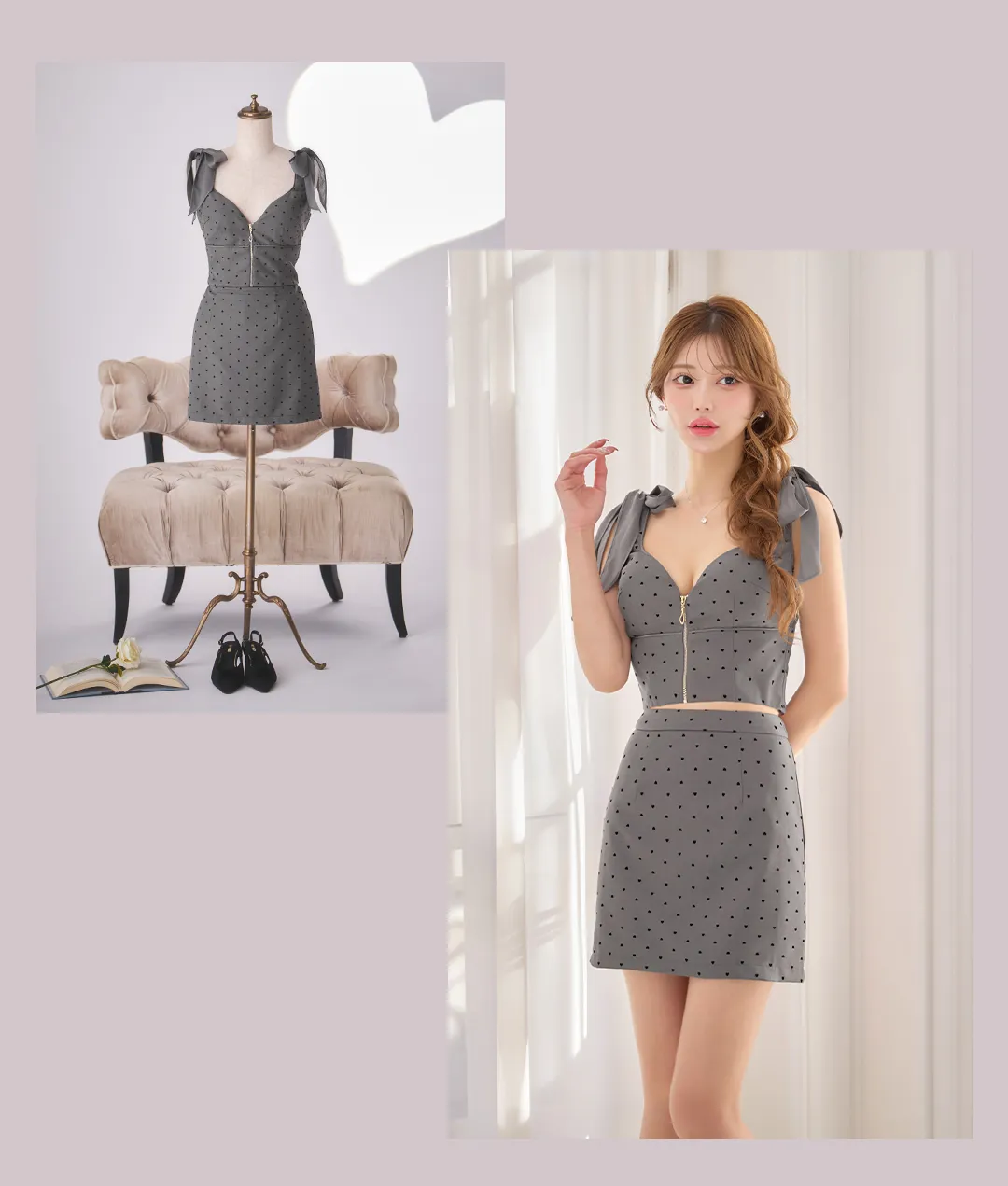 リボンショルダーハートドットセットアップミニドレス/キャバドレス5