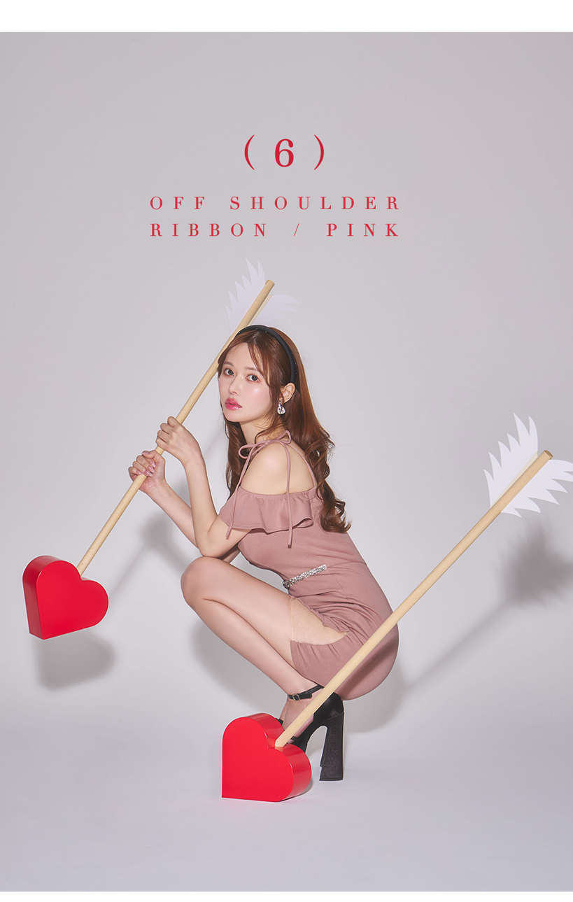 肩紐リボンオフショルウエストビジューミニドレス/キャバドレス