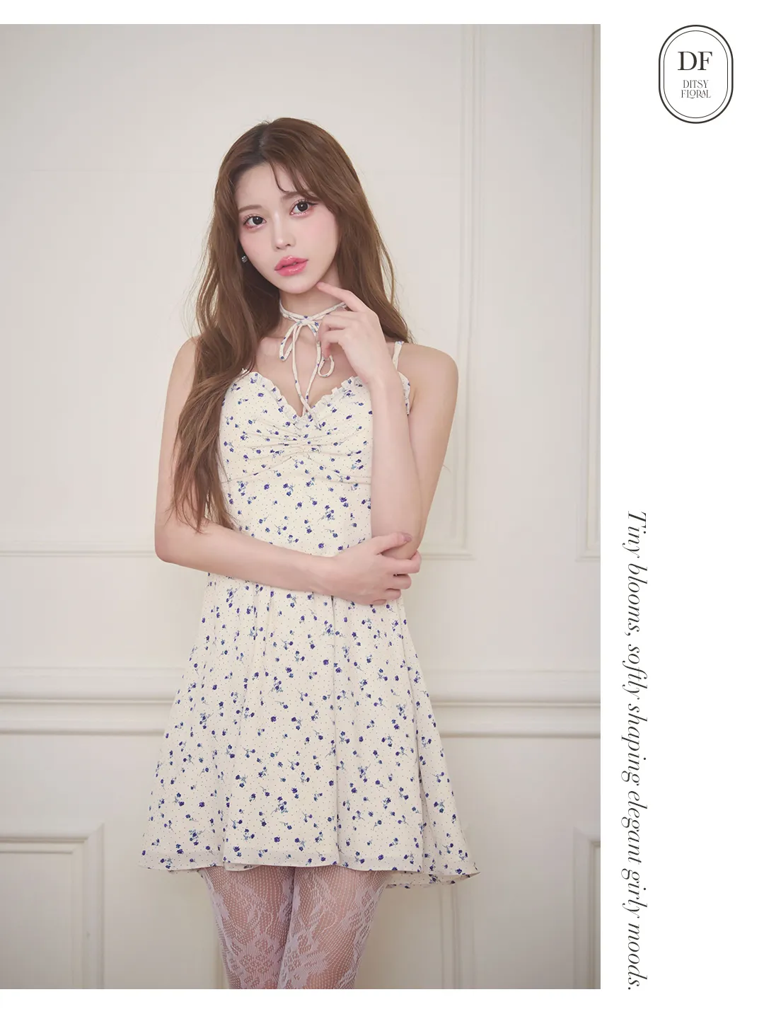 小花柄 / キャミワンピ / フローラルワンピ / 甘めデザイン / 大人可愛い / フェミニン / ミニワンピース / 春ワンピ / 華奢見え / キャバドレス 4