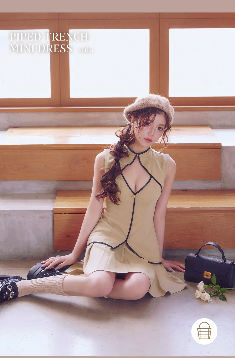 パイピングトレンチプリーツスカートミニドレス/キャバドレス1