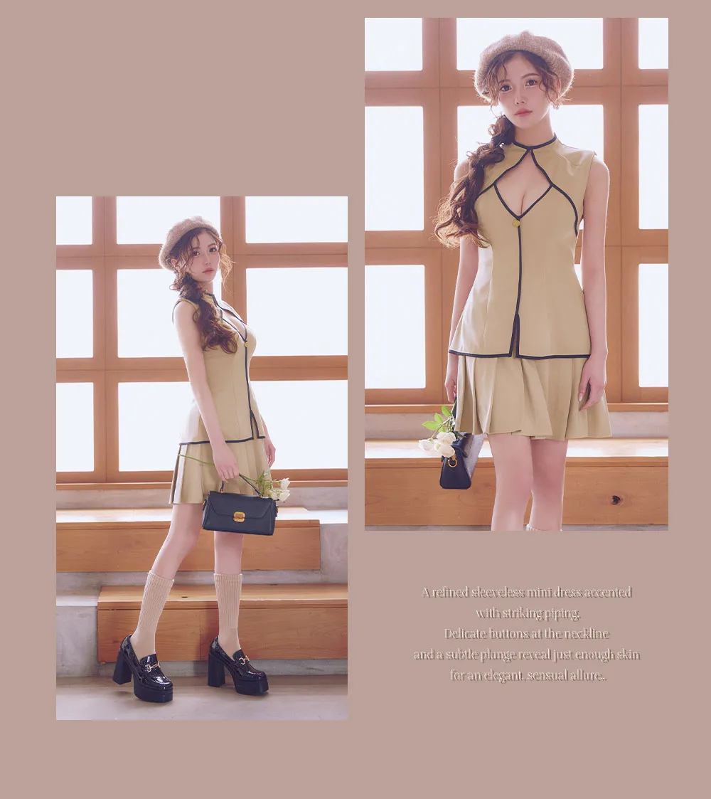 パイピングトレンチプリーツスカートミニドレス/キャバドレス3