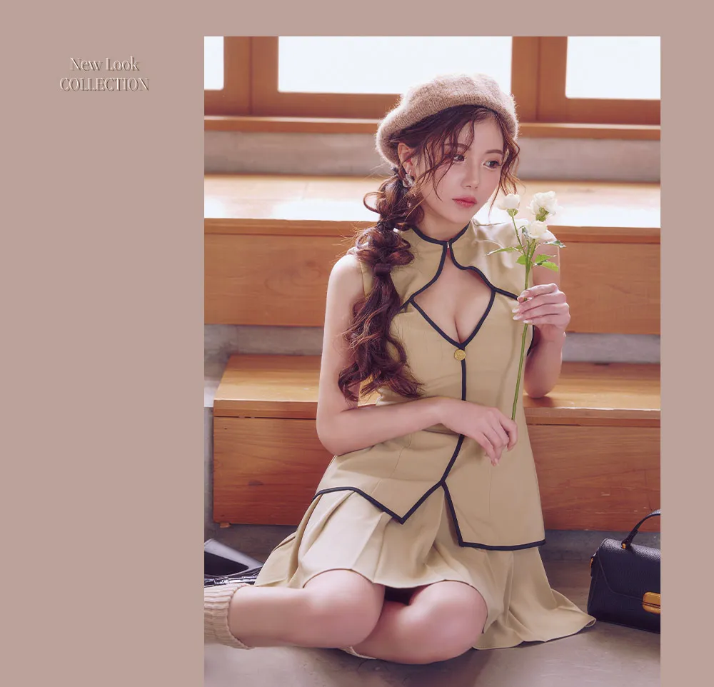 パイピングトレンチプリーツスカートミニドレス/キャバドレス5