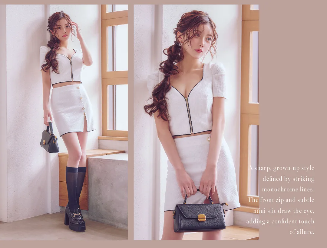 ワッフルジップセットアップミニドレス/キャバドレス3