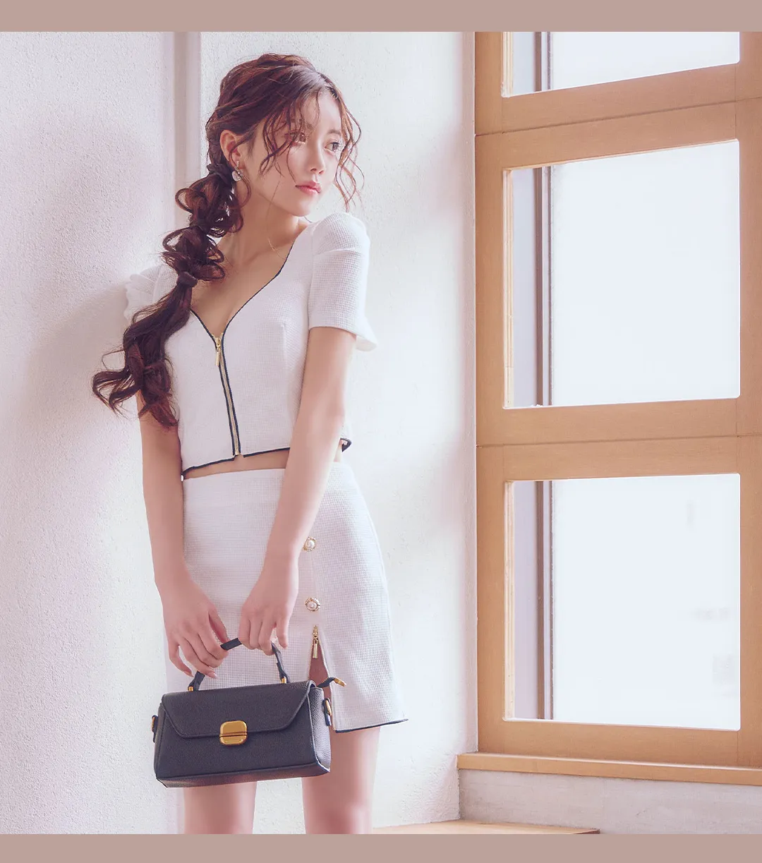 ワッフルジップセットアップミニドレス/キャバドレス4