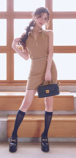 ホルターネックジップスリットセットアップドレス/キャバドレス6