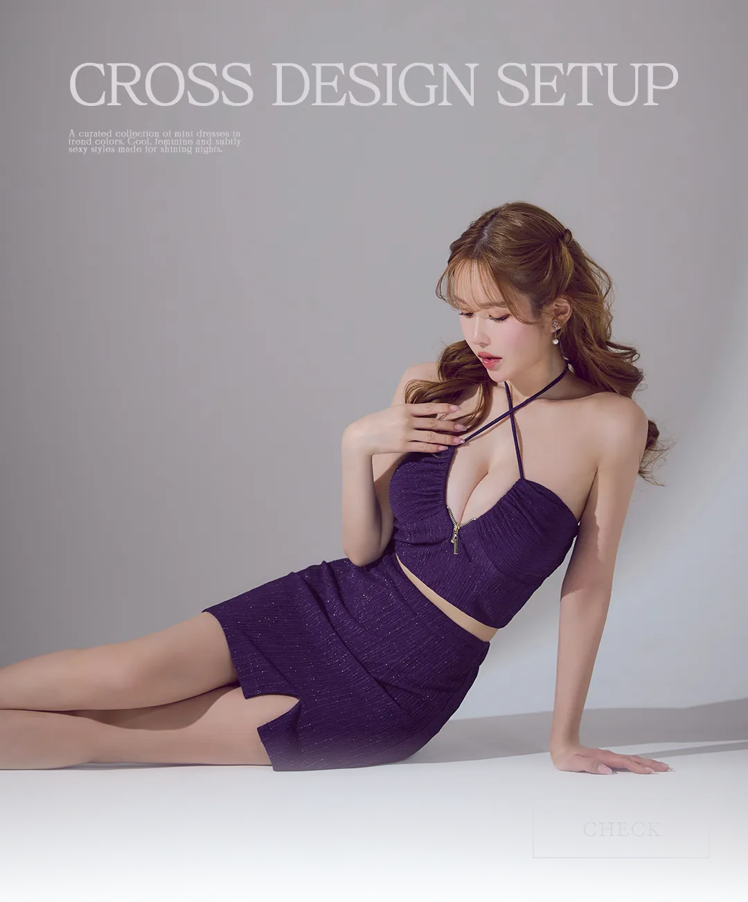 ラメホルターネックスリットタイトミニドレス/キャバドレス