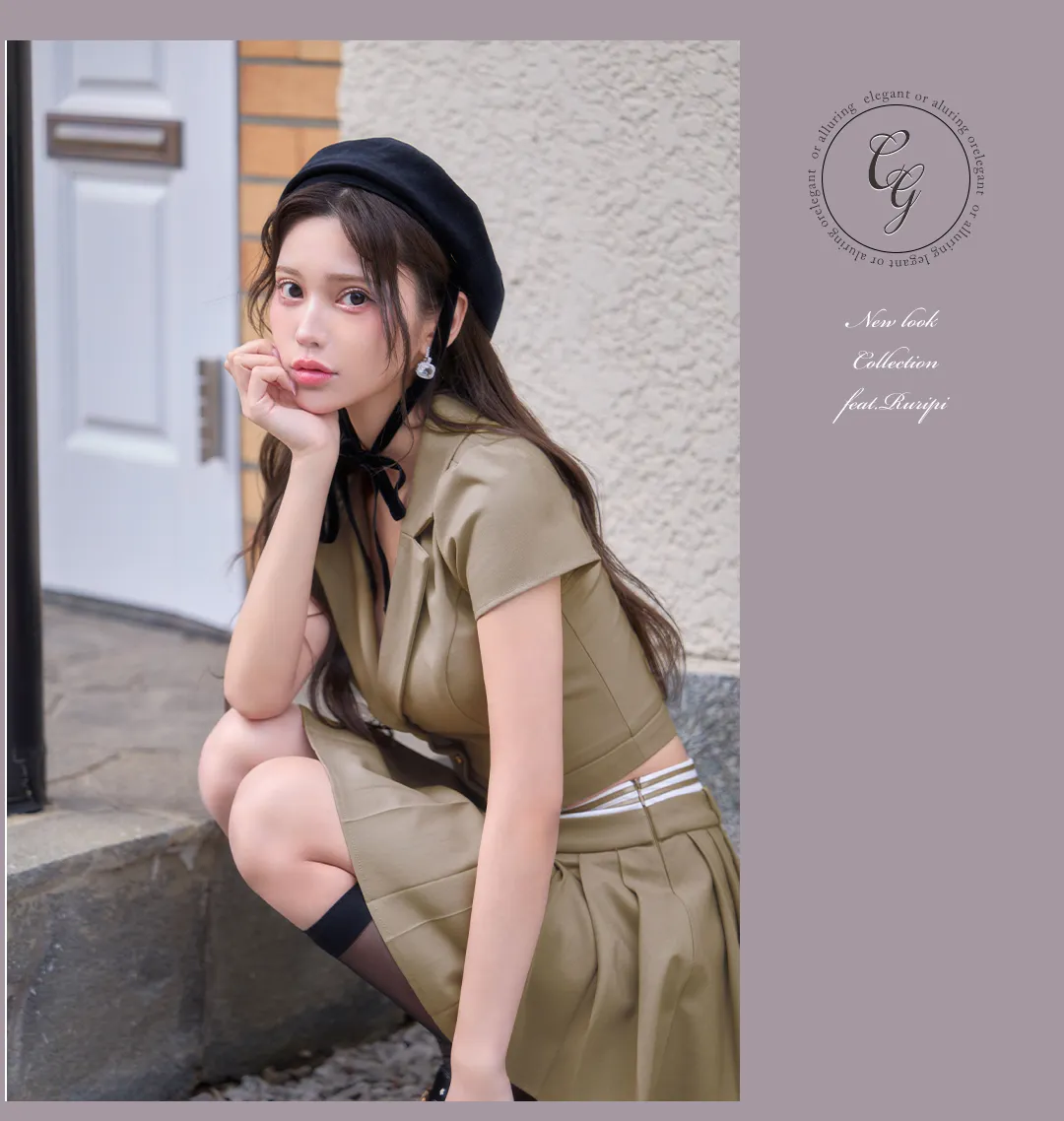 襟付きトップスプリーツスカートセットアップミニドレス/キャバドレス5