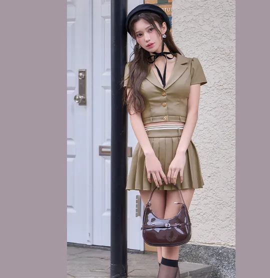 襟付きトップスプリーツスカートセットアップミニドレス/キャバドレス6