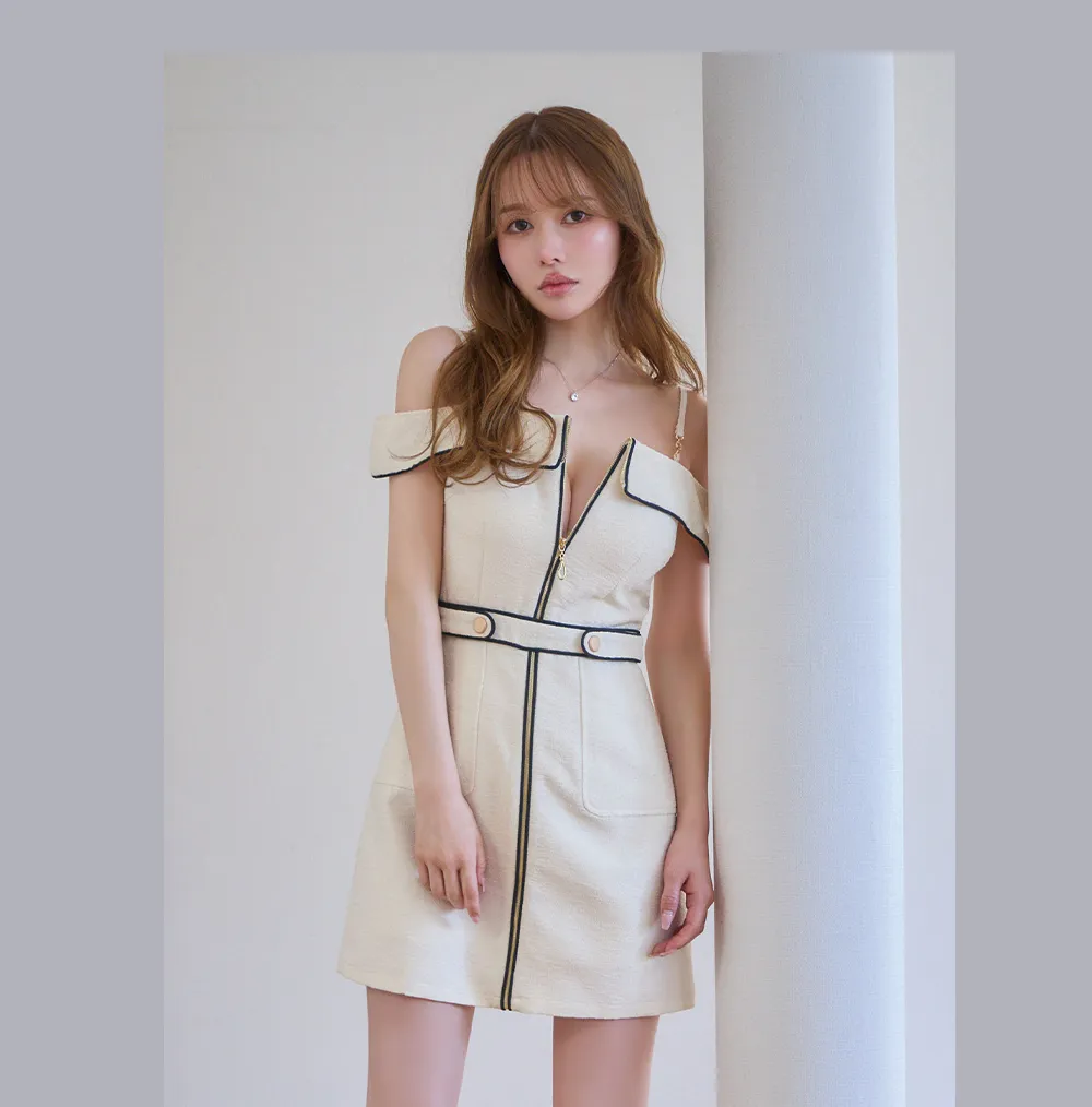 ウエストベルト風パイピングキャミミニドレス/キャバドレス3