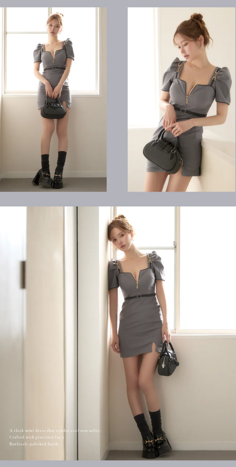 フロントジップパイピングタイトミニドレス/キャバドレス2