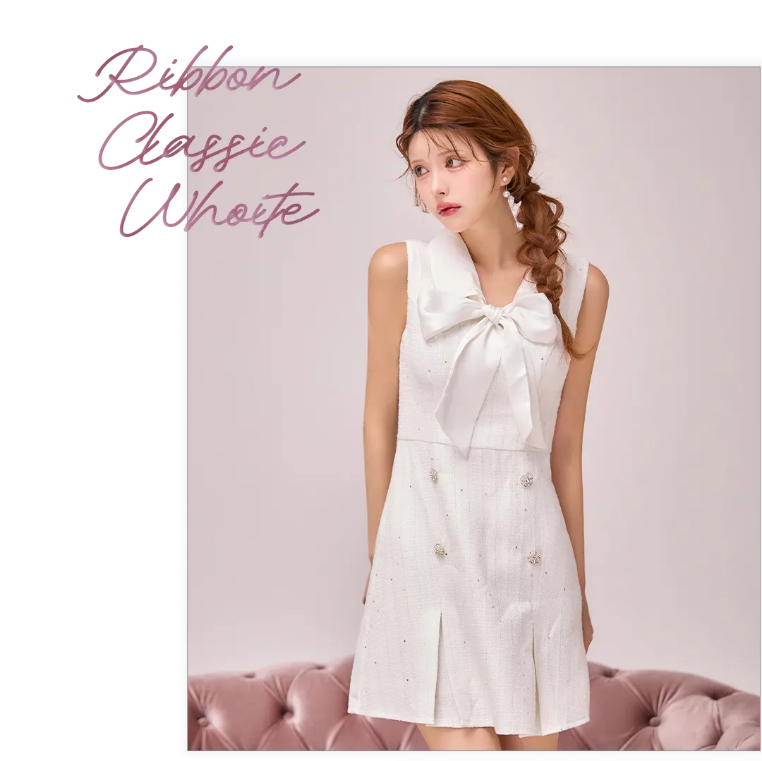 フロントリボンプリーツスカートミニドレス キャバドレス