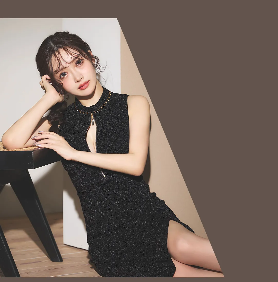 フロントジップラメタイトミディアムドレス/キャバドレス3