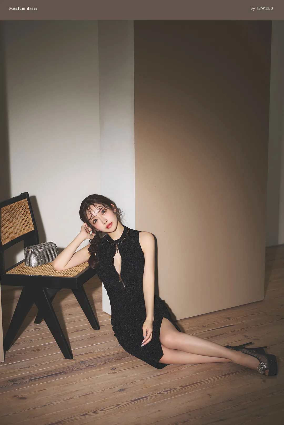 フロントジップラメタイトミディアムドレス/キャバドレス4