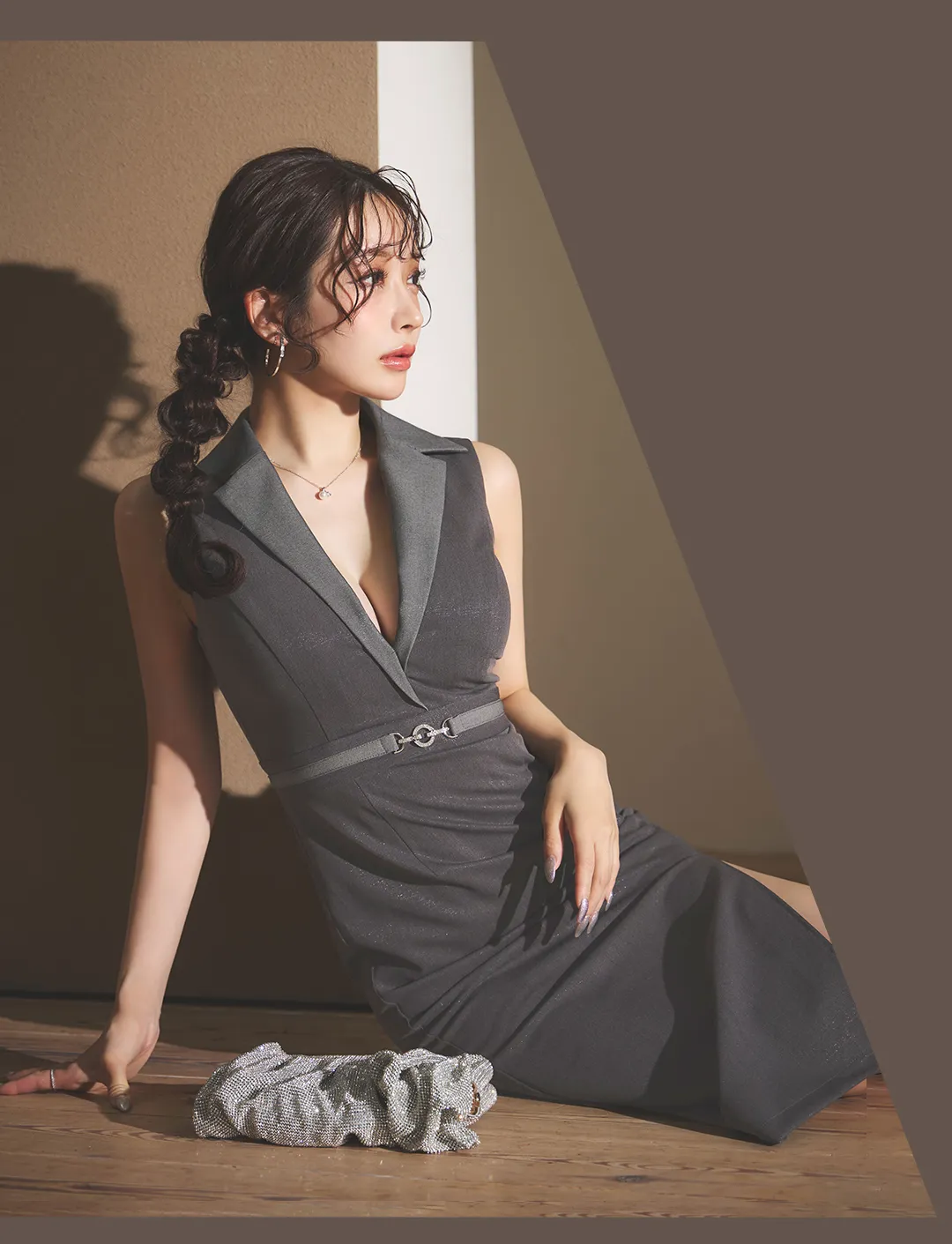 襟付きタイトミディアムドレス/キャバドレス3