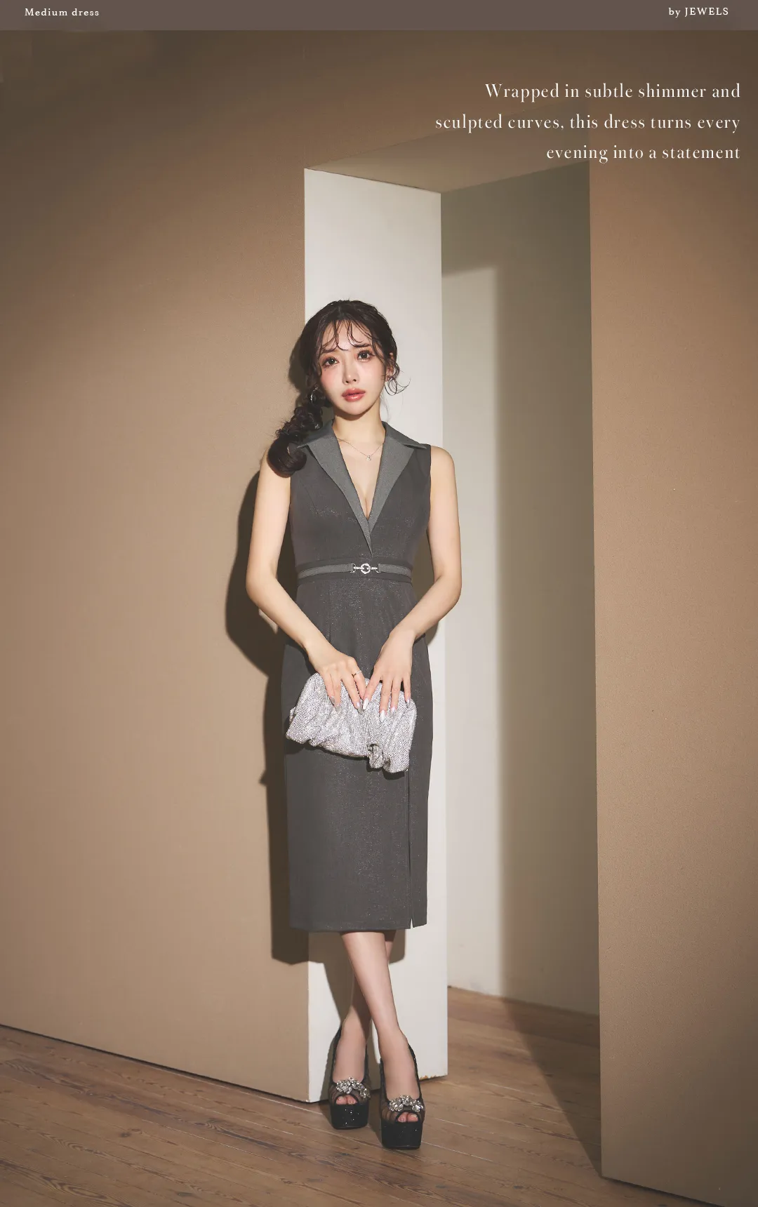 襟付きタイトミディアムドレス/キャバドレス4