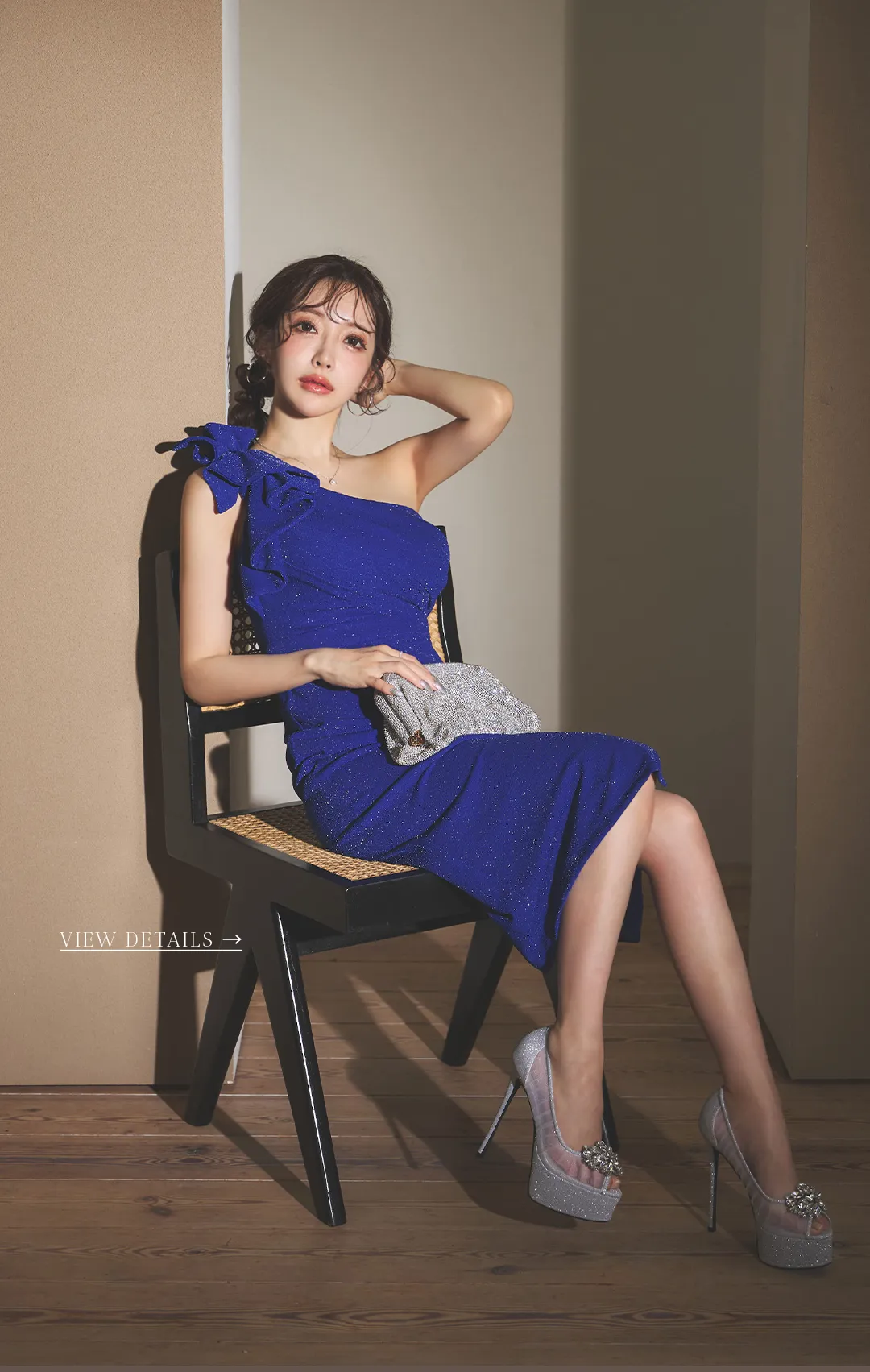 ギャザーワンショルラメストレッチミディアムドレス/キャバドレス1