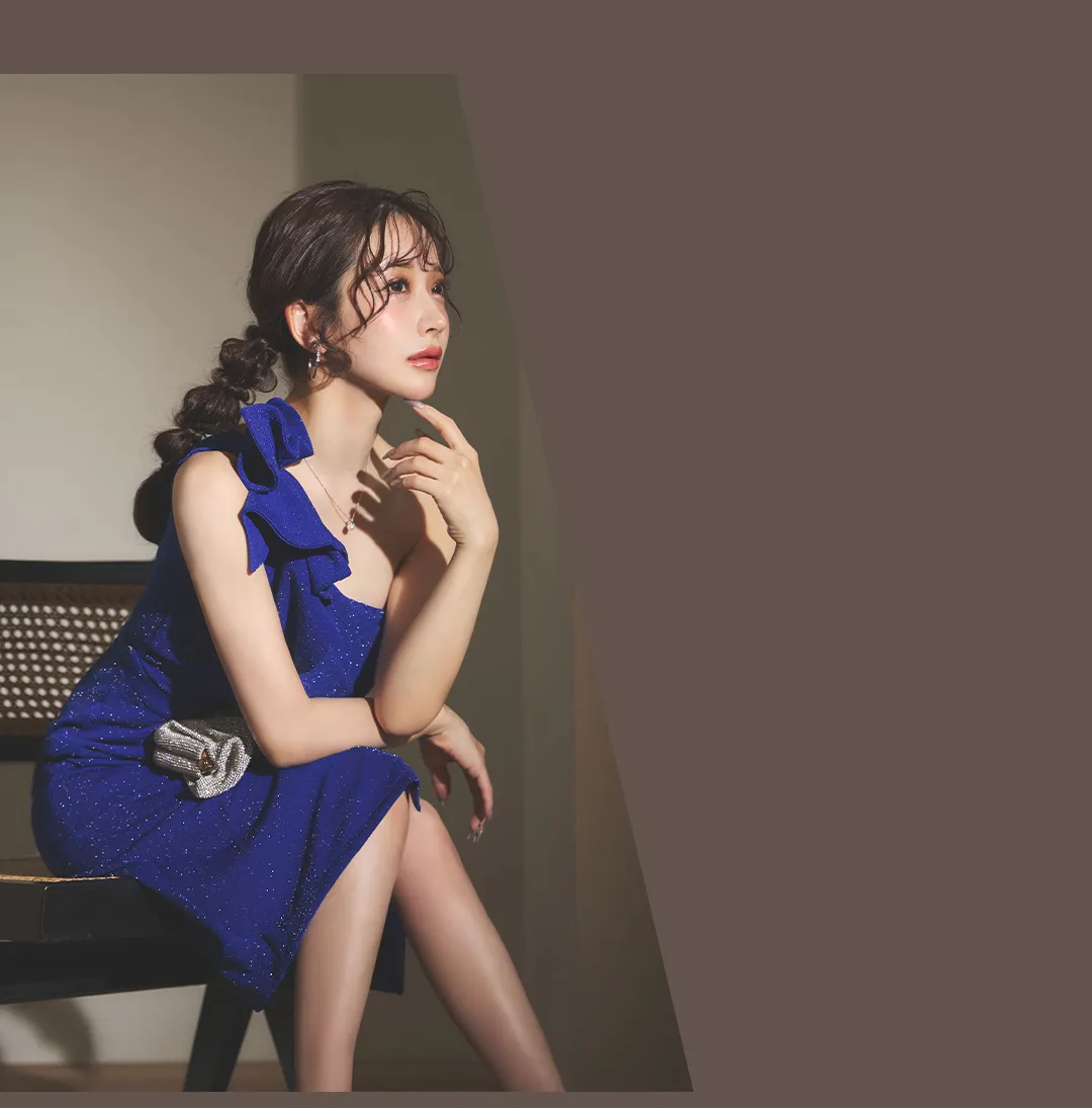 ギャザーワンショルラメストレッチミディアムドレス/キャバドレス3