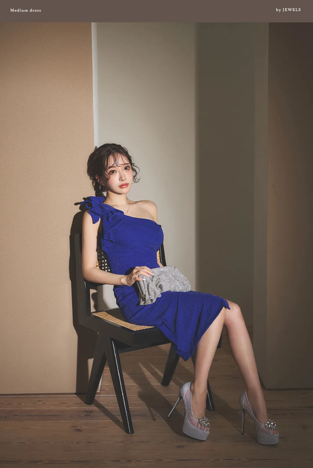 ギャザーワンショルラメストレッチミディアムドレス/キャバドレス4