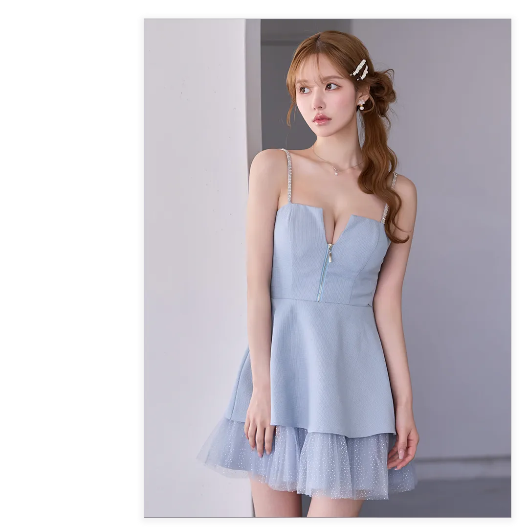 襟付フロントジップパイピングドレス キャバドレス