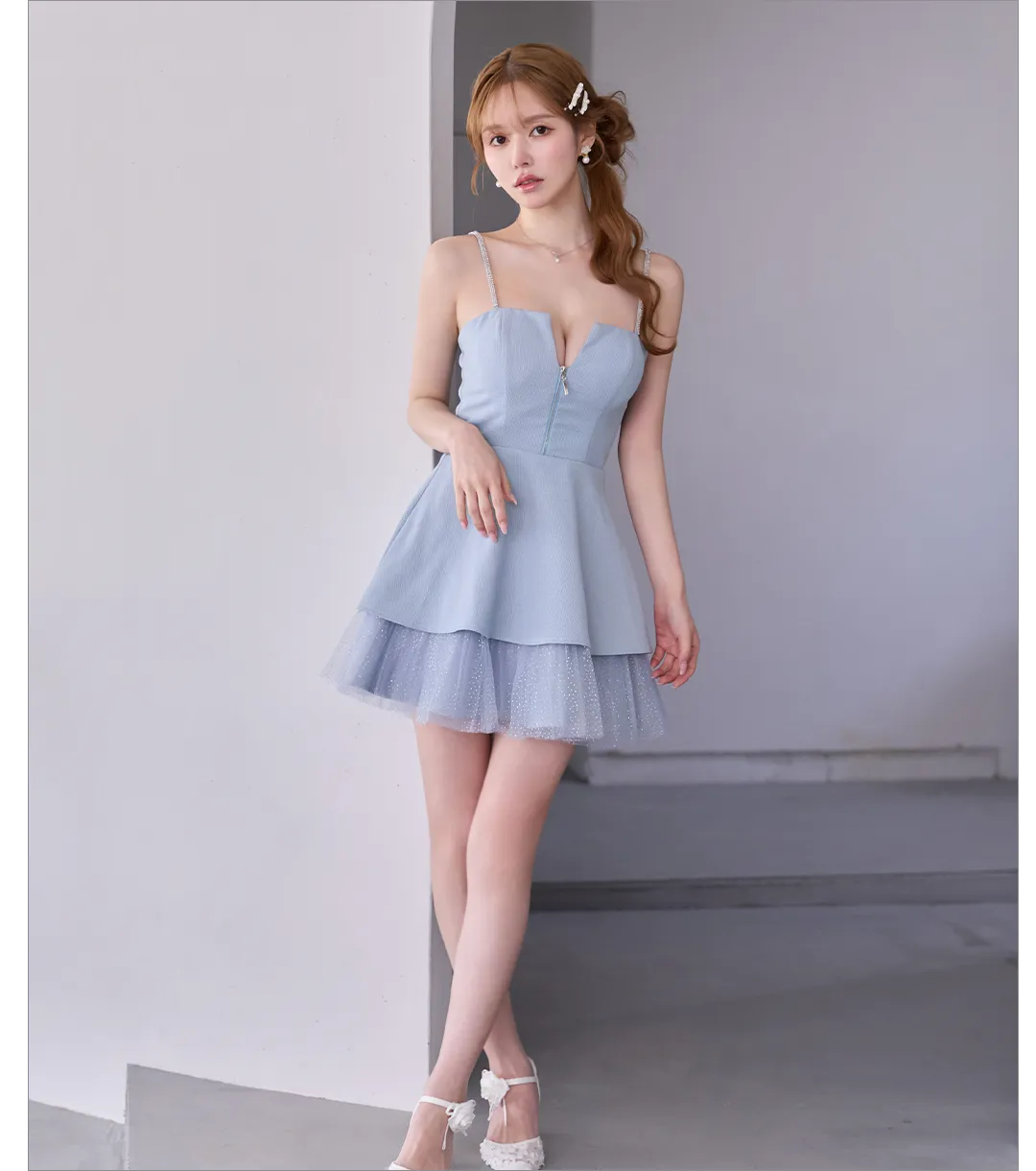 襟付フロントジップパイピングドレス キャバドレス