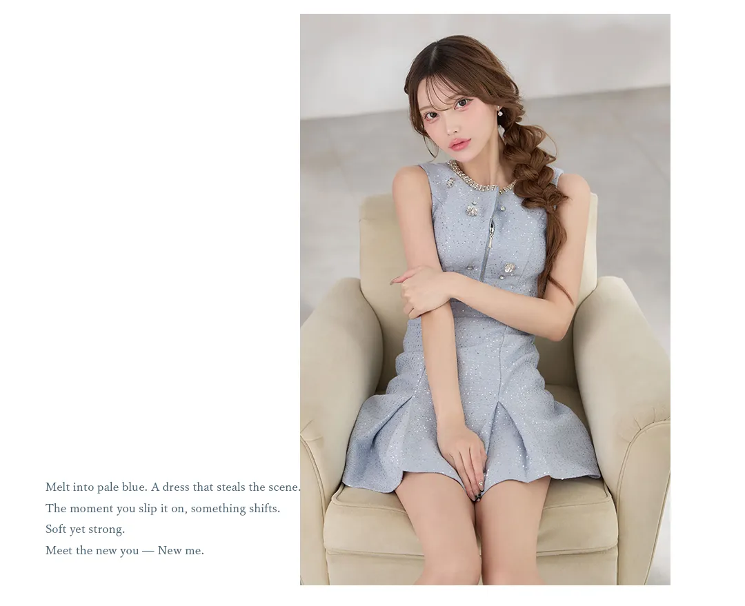 ジップアップフラワースパンコールツイードミニドレス/キャバドレス4