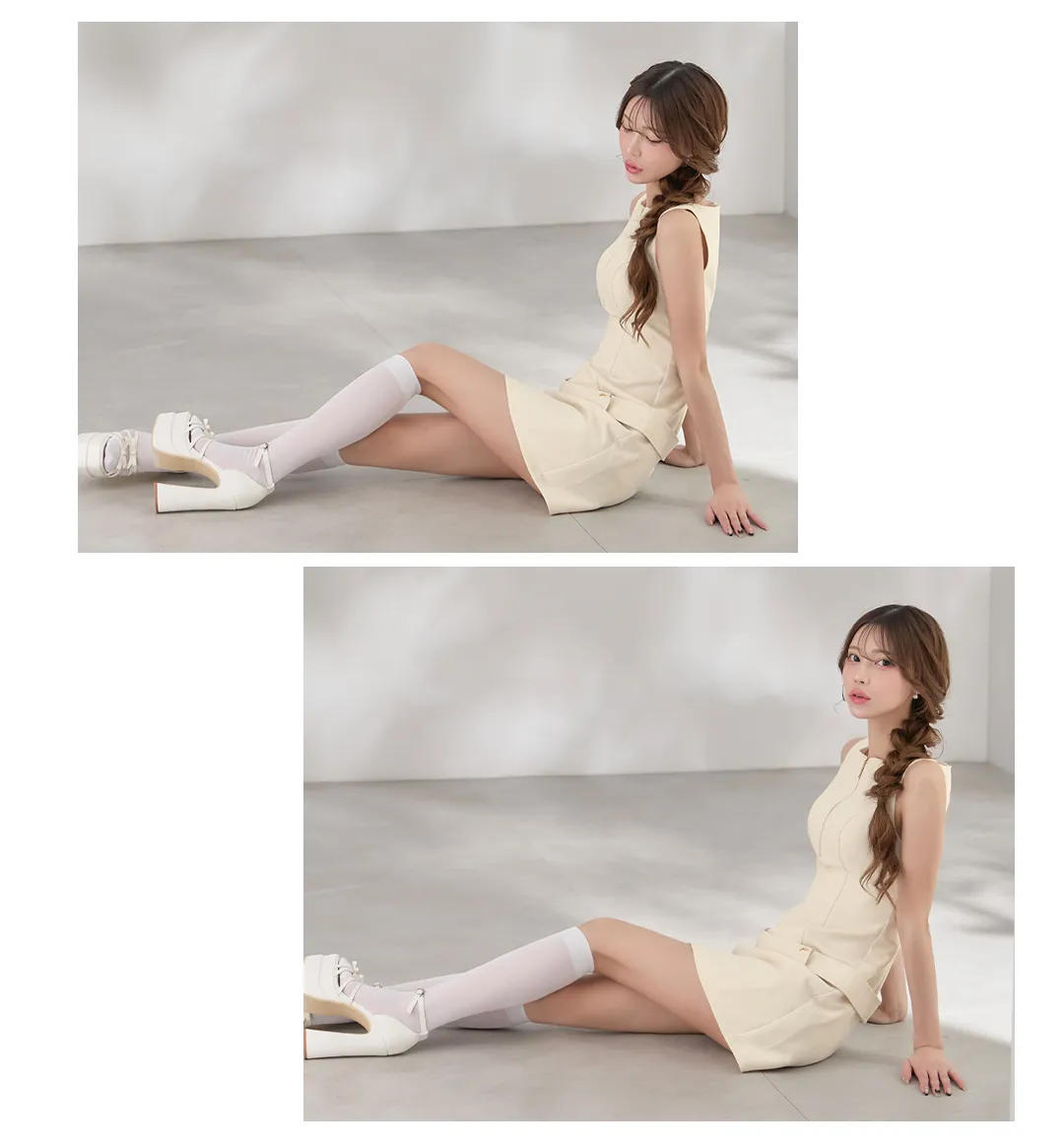 ハーフジップローウエストベルトミニドレス/キャバドレス3