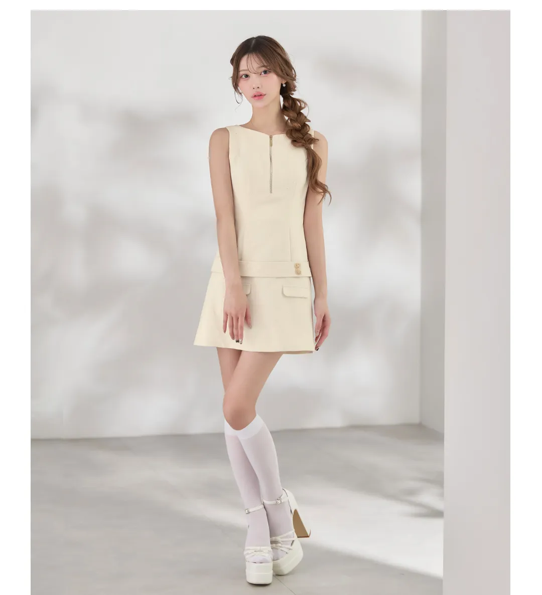 ハーフジップローウエストベルトミニドレス/キャバドレス4