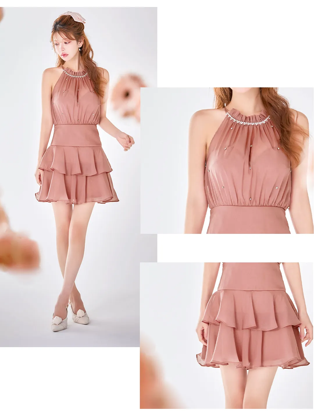 アメスリビジューティアードフレアワンピース/キャバドレス2