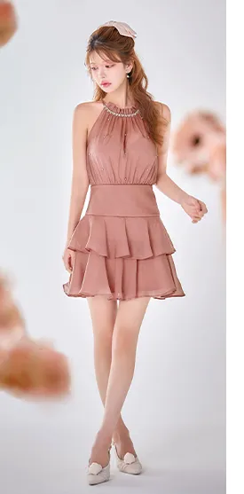 フロントジップラメタイトミディアムドレス/キャバドレス