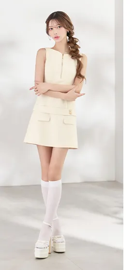 フロントジップラメタイトミディアムドレス/キャバドレス