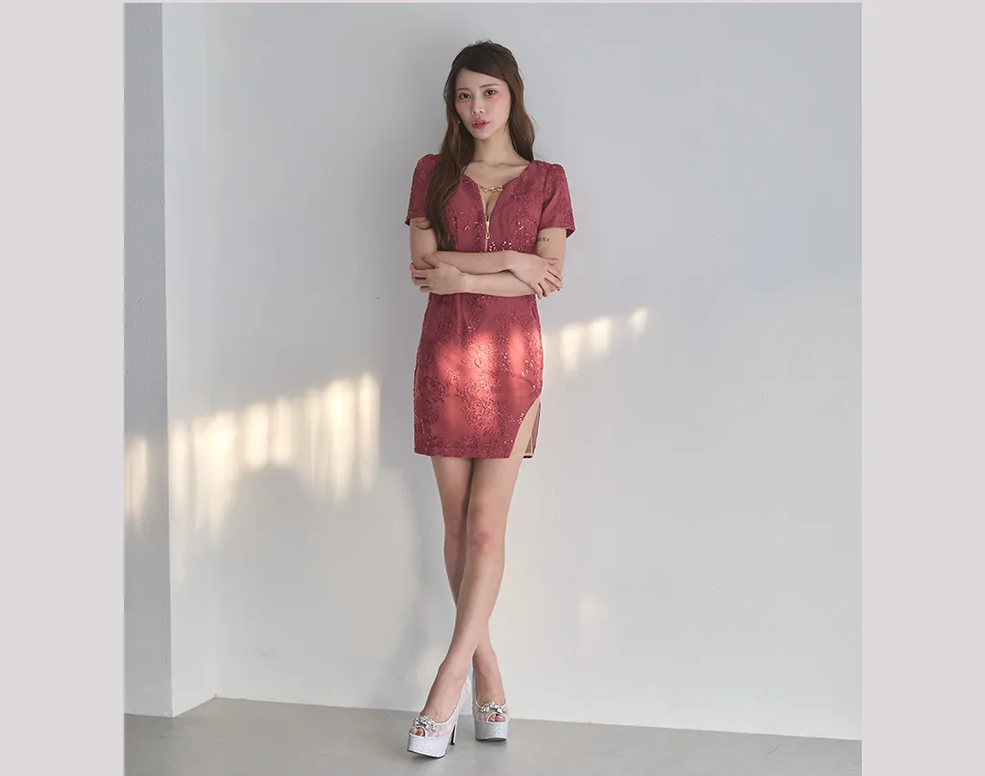 バックリボンシアーミニドレス/キャバドレス4