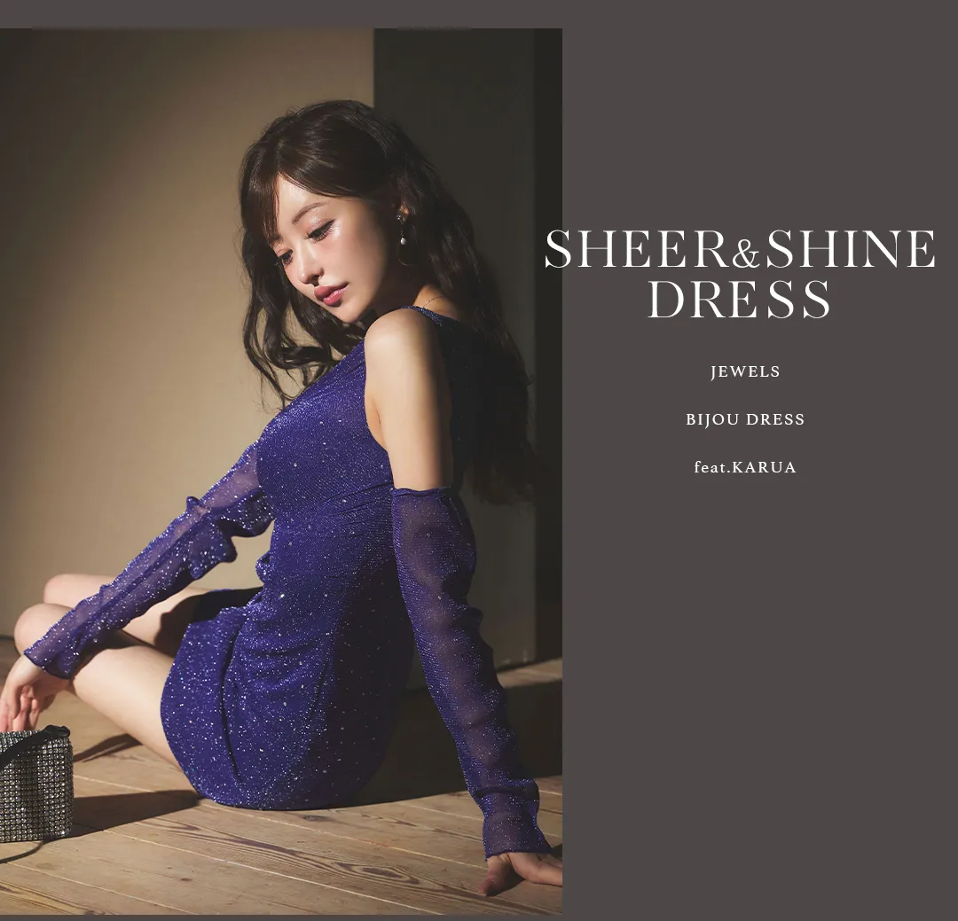 アームカバー付シアーラメビジューワンショルミニドレス/キャバドレス3