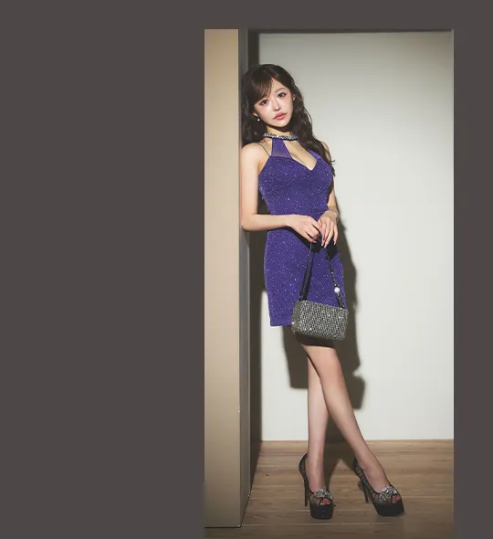 ビジューアメスリラメタイトミニドレス/キャバドレス5