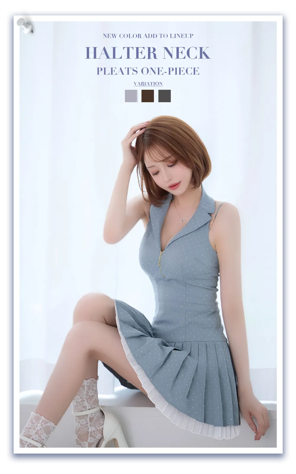 襟付きホルターネックラメプリーツミニワンピース/キャバドレス【XS-Lサイズ/3カラー】[OF03] 【YN】dzwuAG