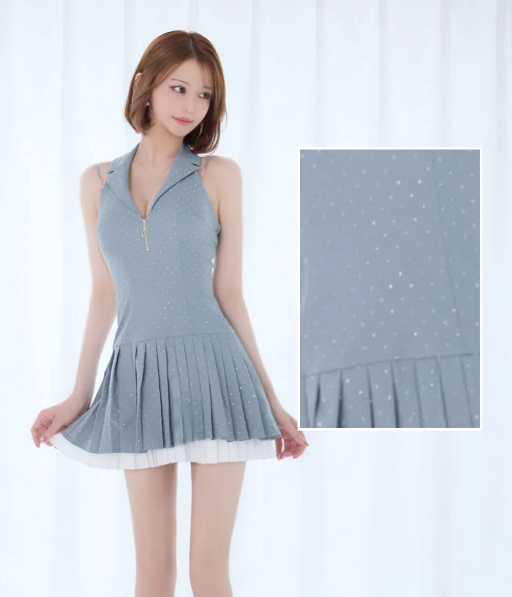 襟付きホルターネックラメプリーツミニワンピース/キャバドレス【XS-Lサイズ/3カラー】[OF03] 【YN】dzwuAG