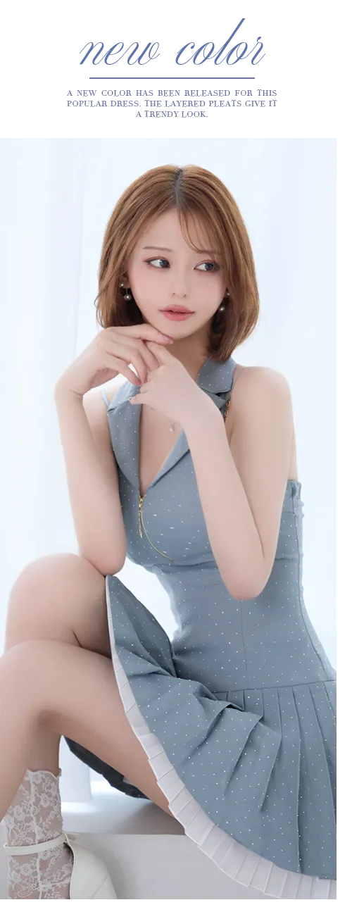 襟付きホルターネックラメプリーツミニワンピース/キャバドレス【XS-Lサイズ/3カラー】[OF03] 【YN】dzwuAG