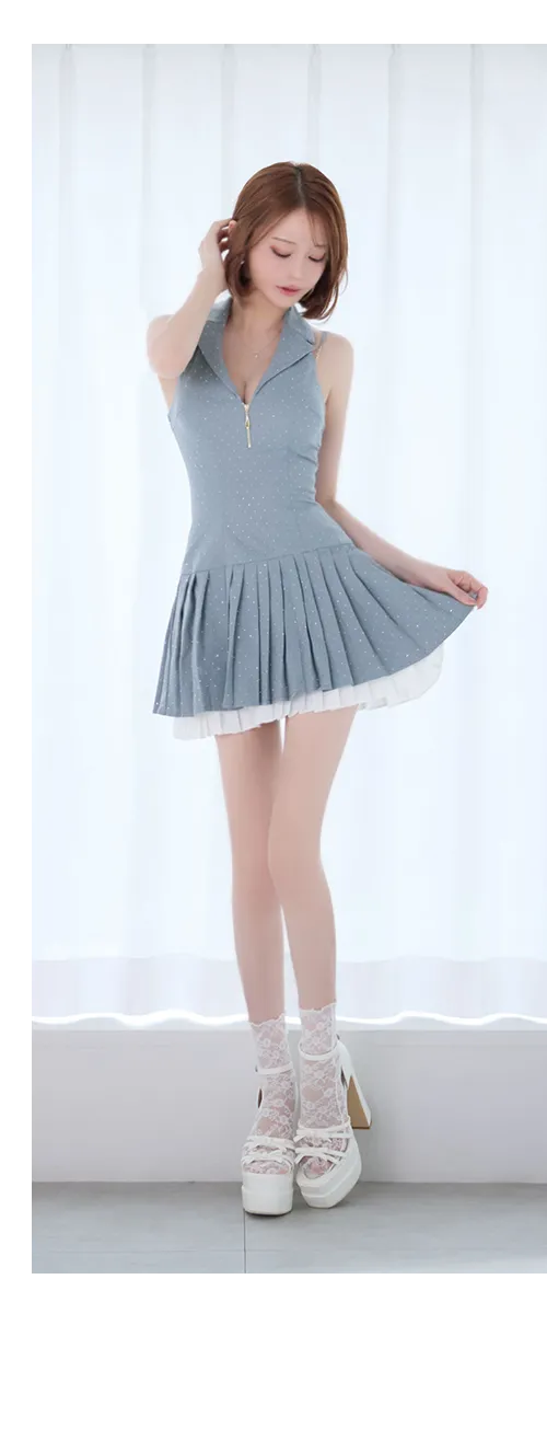 襟付きホルターネックラメプリーツミニワンピース/キャバドレス【XS-Lサイズ/3カラー】[OF03] 【YN】dzwuAG