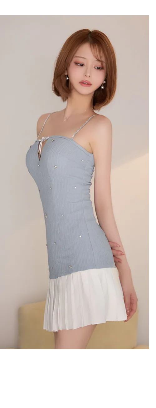 【即日発送】ビジューリボンキャミプリーツミニドレス/キャバドレス【XS-Lサイズ/3カラー】[OF03] 【YN】dzwAG