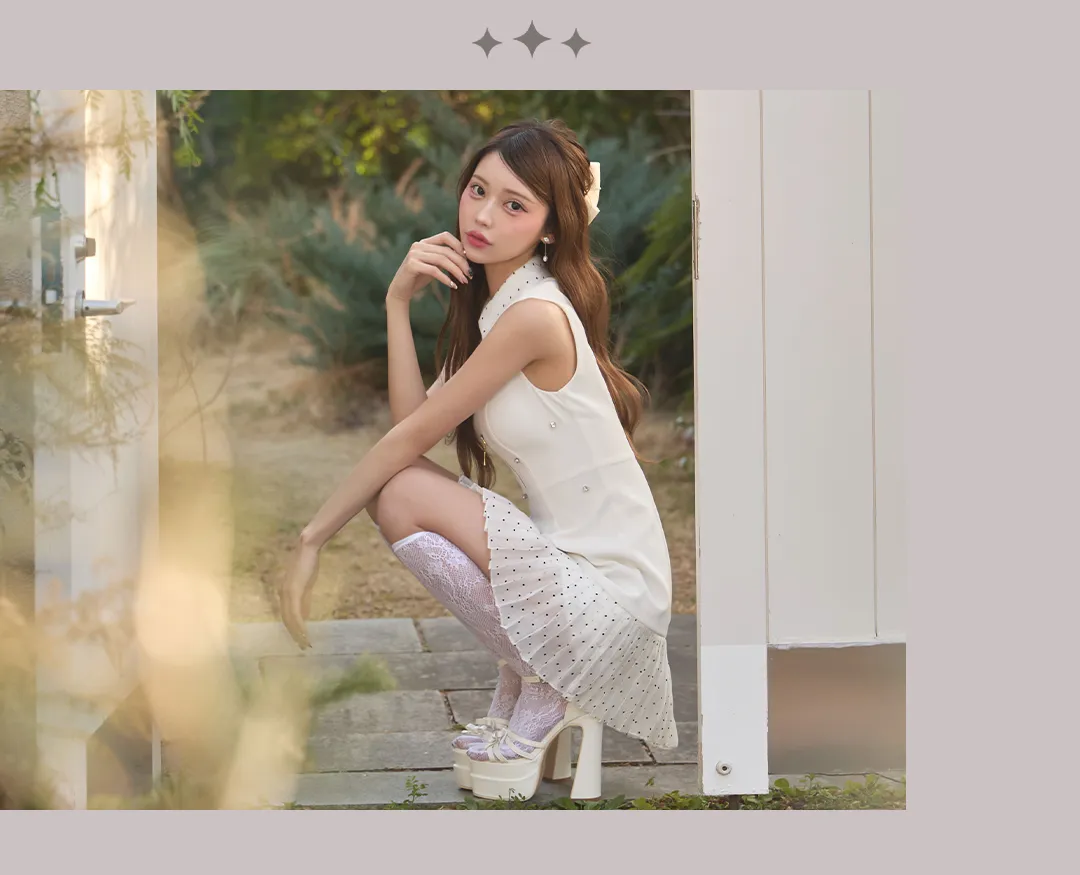 襟付きジップアップドットプリーツミニドレス/キャバドレス5