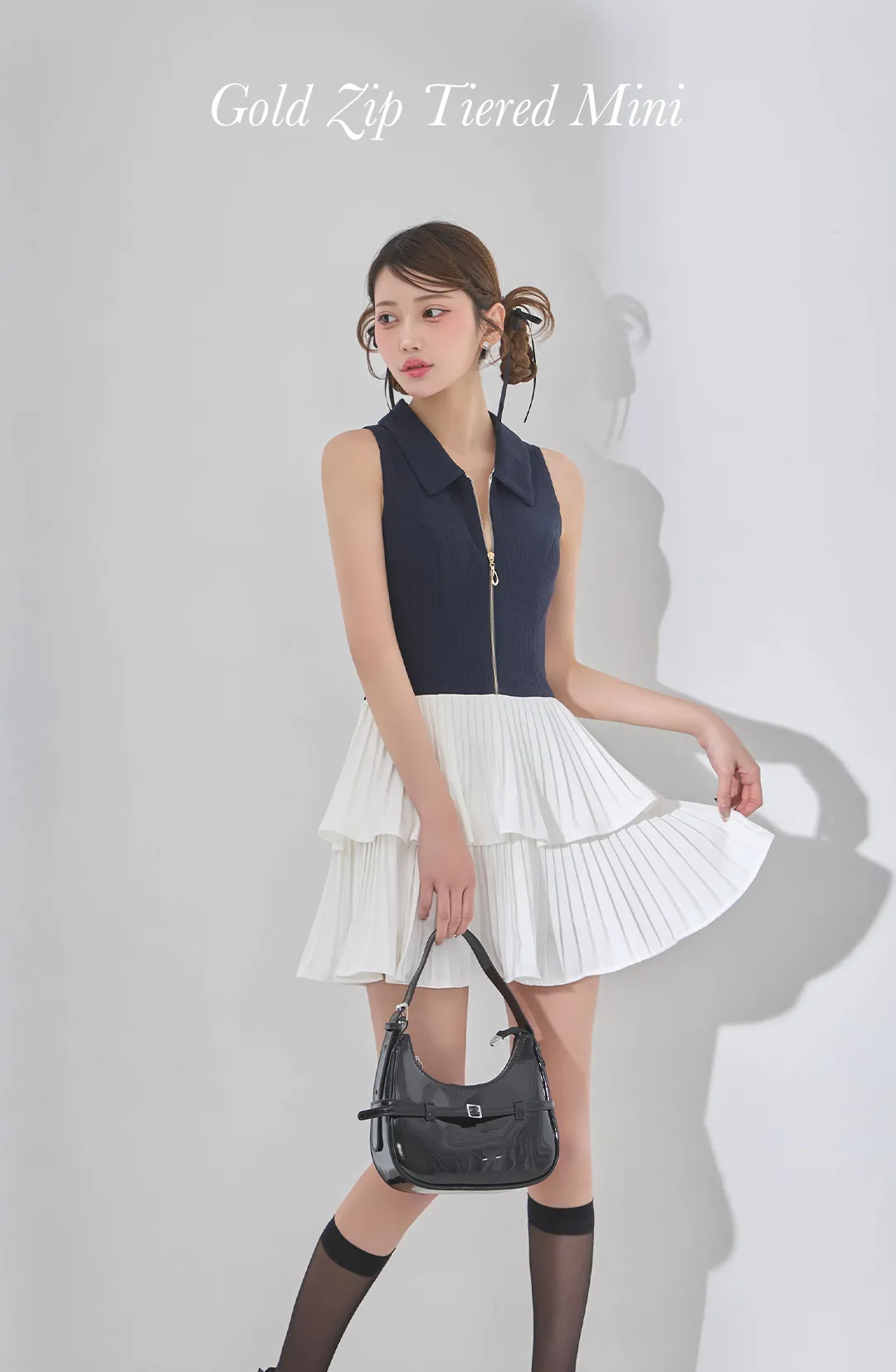 バイカラーティアードスカートミニドレス/キャバドレス1