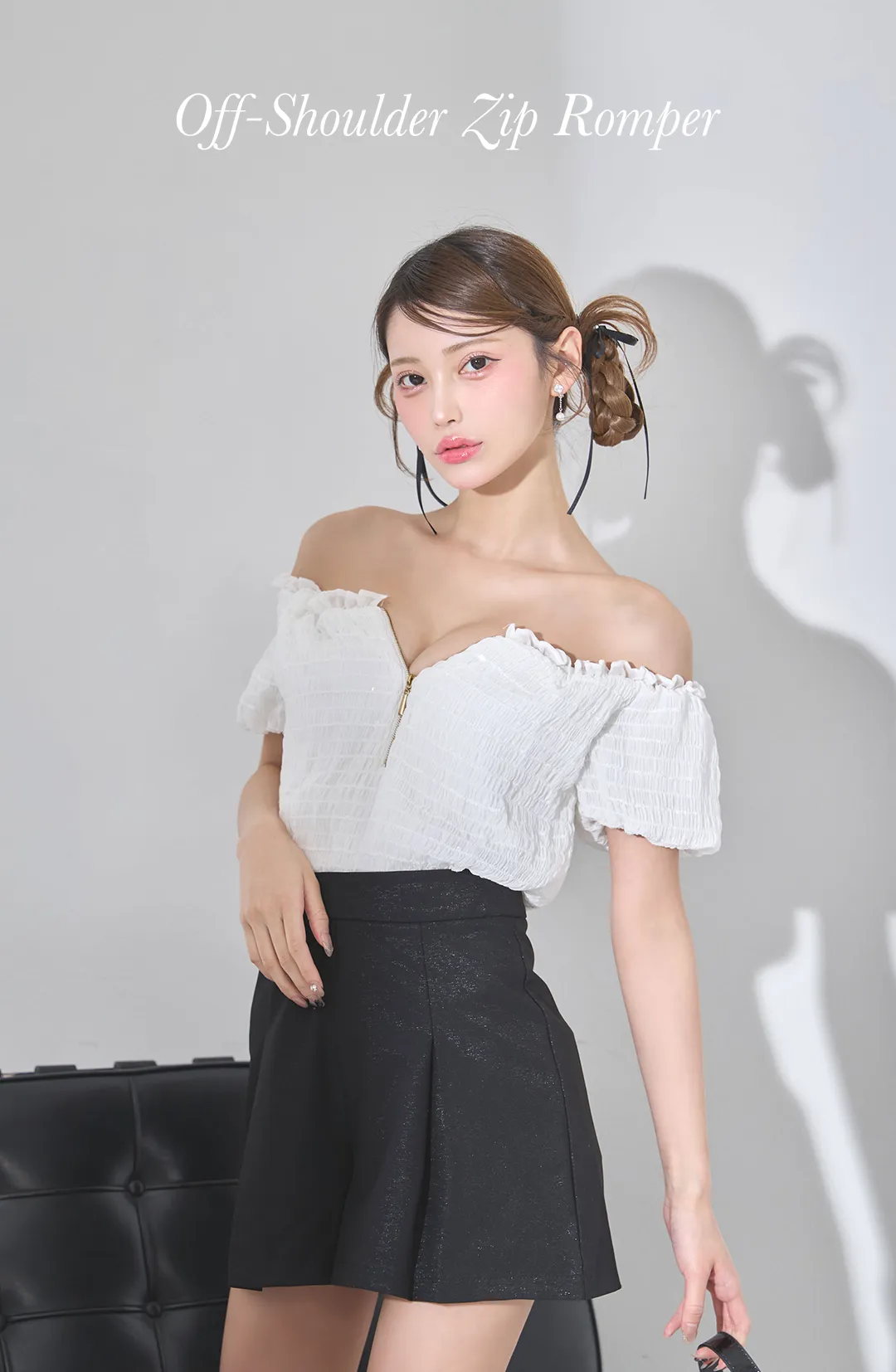 オフショルシャーリングドッキングショートパンツミニドレス/キャバドレス1